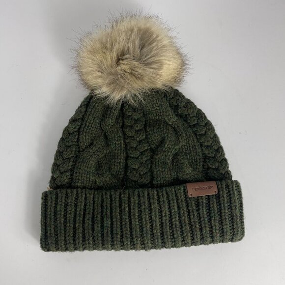 Pendleton Green Cable Knit Hat with Faux Fur Pom Pom – One Size - Picture 3 of 7